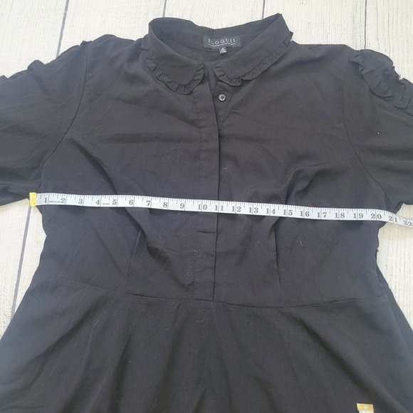 Eloquii Fit and Flare Dress Womens 18 Black Ruffle Sleeve Peter Pan Modest - Picture 6 of 9